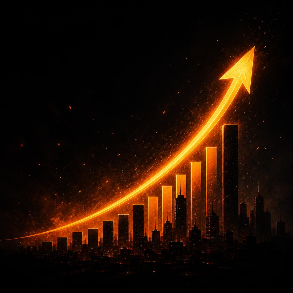 Curva de crescimento sobre skyline urbano